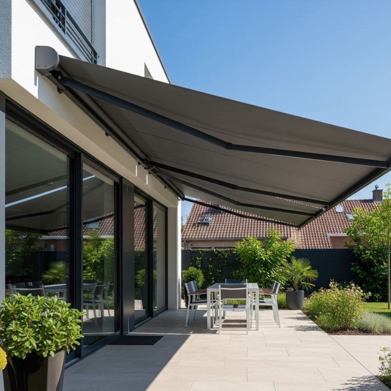 Toldo retráctil de lona para dar sombra sobre terraza en Vitacura